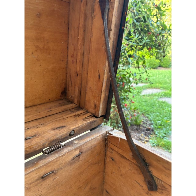 Brown Antique Wood and Iron-Bound Travel Trunk - Rustic Storage For Sale - Image 8 of 11