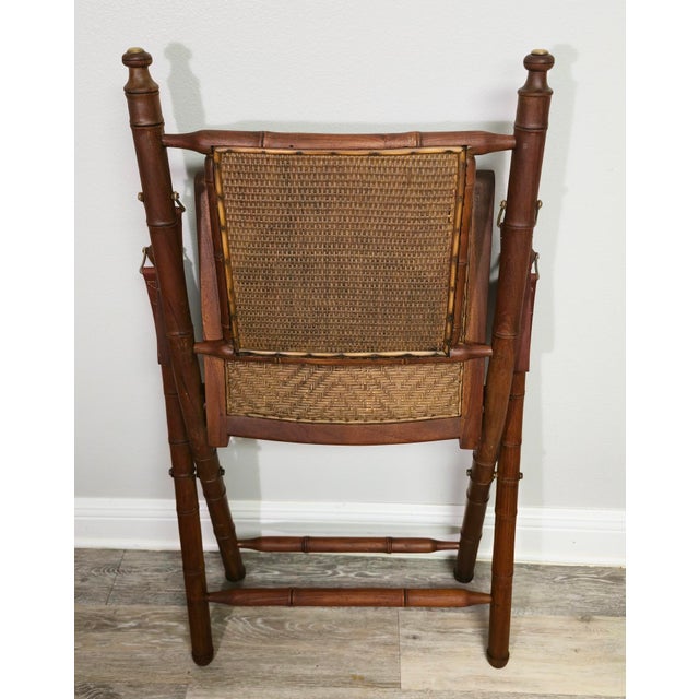 Early 20th Century Pair of British Colonial Campaign Folding Chairs · Faux Bamboo · Original Herringbone Wicker · Brass/Bronze Hardware For Sale In Mobile - Image 6 of 8