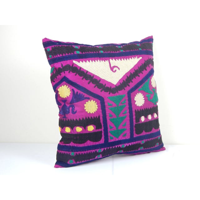 Purple Tashkent Suzani Square Pillow Case Made From a 19th Century Suzani For Sale - Image 4 of 5