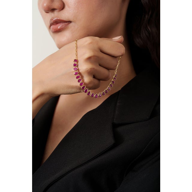 8.88Carat Graduated Pear Cut Ruby Bezel Necklace in 14k Yellow Gold- 17 Inch Length For Sale - Image 12 of 18