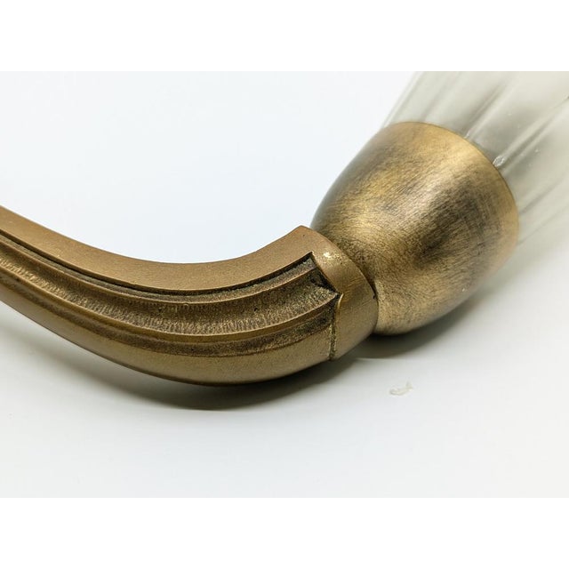 Metal Italian Art Deco Brass Sconces with Murano Glass Shade, 1930s, Set of 2 For Sale - Image 7 of 18