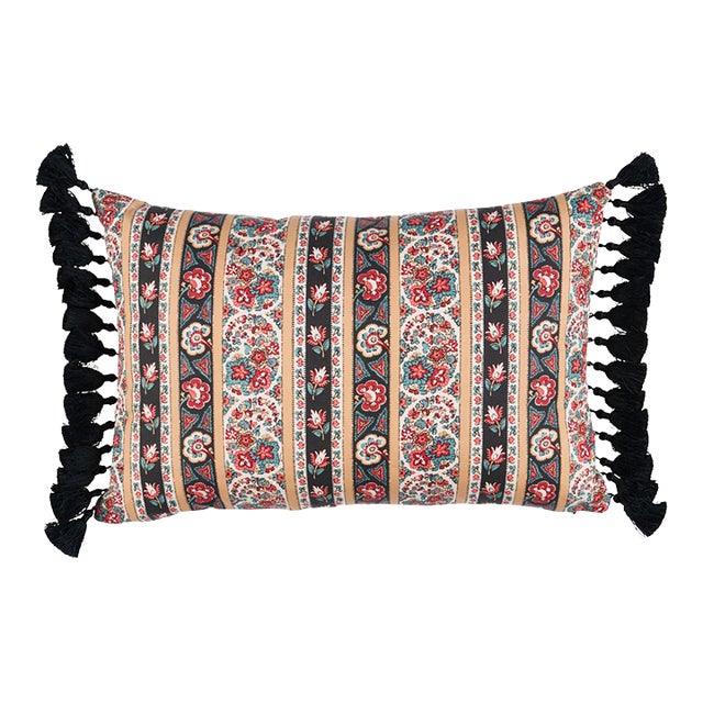 Schumacher Ines Paisley Lumbar Pillow In Rouge & Noir For Sale