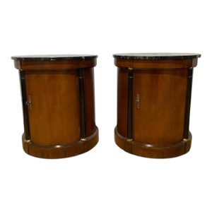 1960s Baker Furniture Neoclassical Marble Top Mahogany Tables - a Pair