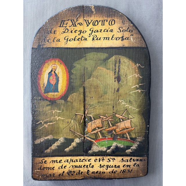Diego Garcia Soto, Spanish Maritime Votive Offering Schooner Rumbosa, January 22, 1831 Oil Painting on Panel For Sale - Image 8 of 8