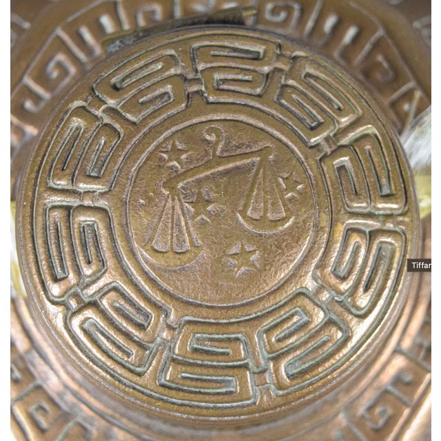 Tiffany Studios New York Zodiac Bronze Inkwell With Pen Tray and Rocker Blotter For Sale - Image 15 of 18