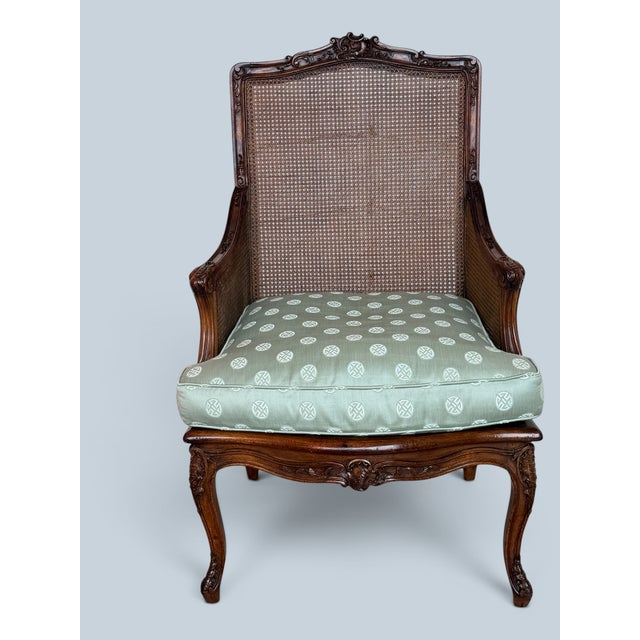 Vintage Louis XV Style Caned Bergère Walnut Chair For Sale - Image 12 of 13
