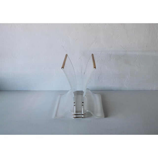 Vintage Thick Lucite Gold Trim Detail Magazine Rack For Sale In Miami - Image 6 of 10