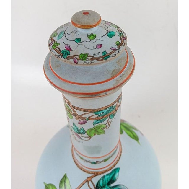 Late 19th Century Antique Copeland Blue Porcelain Enameled Passion Flower Decanter For Sale - Image 5 of 10