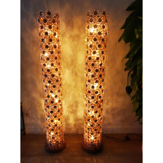 Pair of floor lamps by the prestigious German crystal manufacturer Palwa (Palme & Walter) Circa 1960-1970 Gilt brass and...