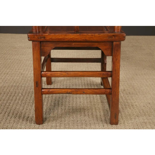 Pair of Qing Dynasty Chinese Horseshoe-Back Armchairs in Carved Elmwood For Sale - Image 17 of 18