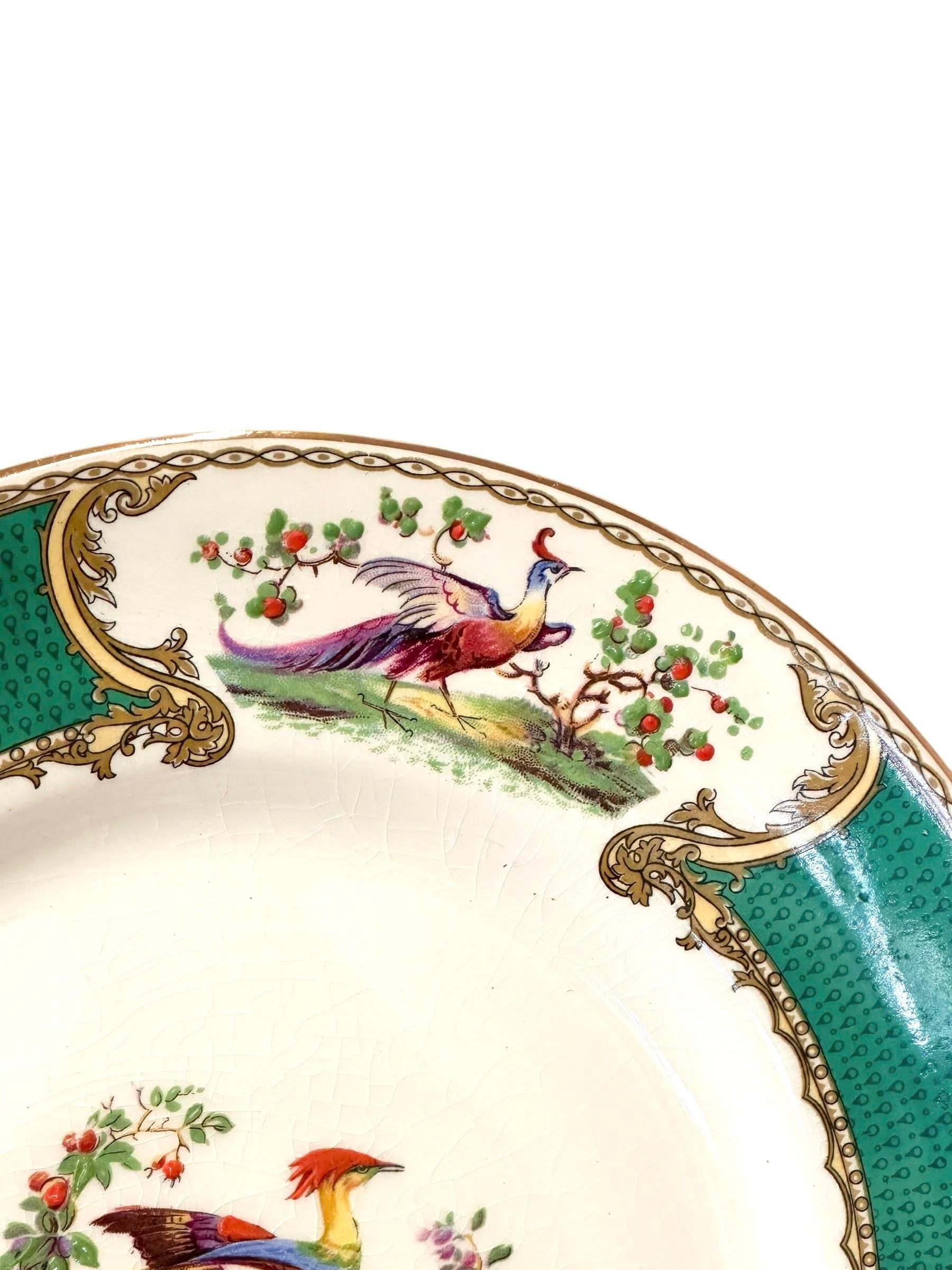 Early 20th Century Myott Staffordshire Green Chelsea Bird Dinner