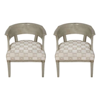 Pair of French Painted Barrel-Back Chairs For Sale