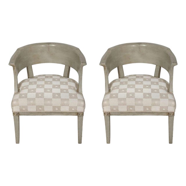 Pair of French Painted Barrel-Back Chairs For Sale