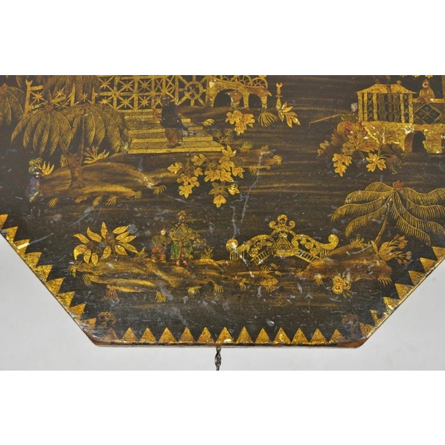 Wood Antique Chinoiserie Hand Painted Pedestal Base Oriental Sewing Stand Side Table For Sale - Image 7 of 12