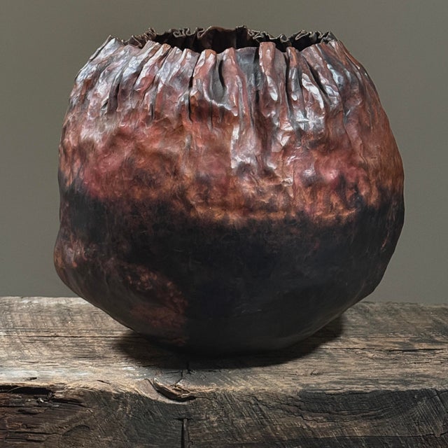Postmodern Vintage Brutalist Sculpted Patinated Copper Vessel by Anthony Di Bona, Stamped For Sale - Image 3 of 9
