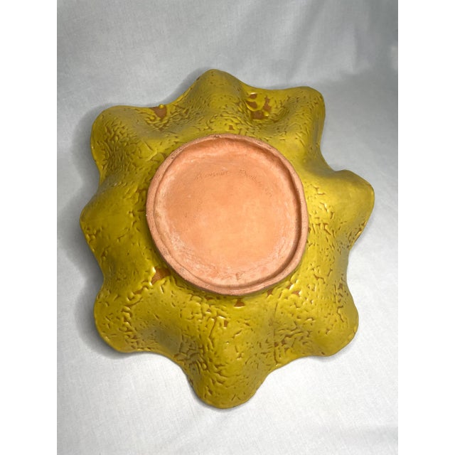 Vintage Organic Modern Studio Pottery Terra Cotta Decorative Bowl, Canary Yellow For Sale - Image 11 of 12