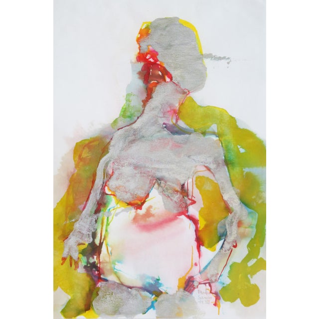 A framed watercolor painting by Martin Sumers. Signed and dated 1999. Featuring his signature figure in cool metallic...