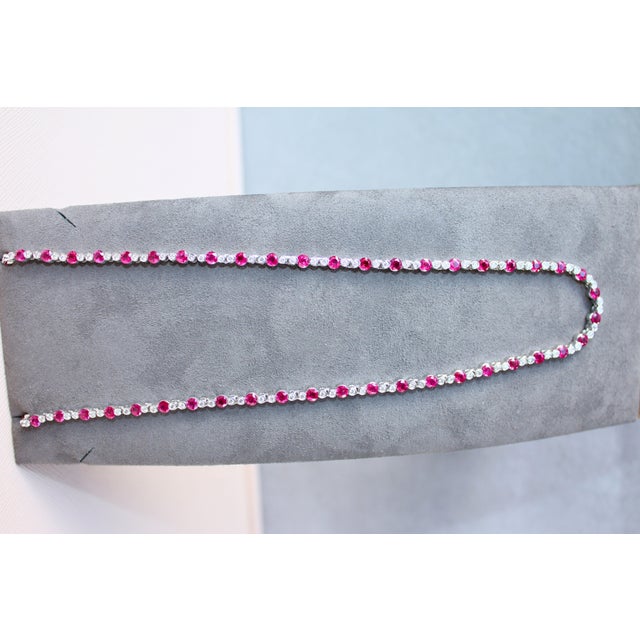 Ruby Diamond Bezel Set Tennis Line 14k White Gold Classic Set Unique Necklace For Sale - Image 11 of 14