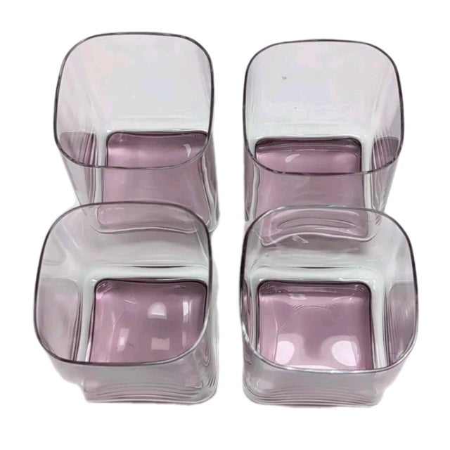 Mid-Century Modern 1970s Luigi Bormioli Light & Music Van Gogh Set of 4 Crystal Amethyst Rocks Glasses Square #C131vk For Sale - Image 3 of 7