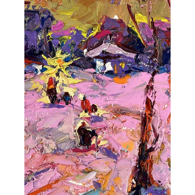 Pink Oil Painting Frosty Evening in Winter Oleksiy Ivanyuk For Sale - Image 8 of 11