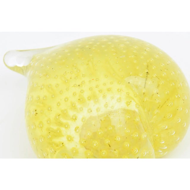 Yellow Mid Century Modern Murano Yellow Bullecante Bubble Paperweight Italy, 1950's For Sale - Image 8 of 12