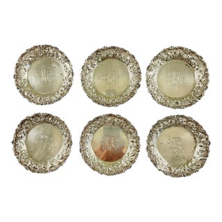 Estate Ritter & Sullivan Sterling Silver Repoussé Butter Pats, Set of Six For Sale