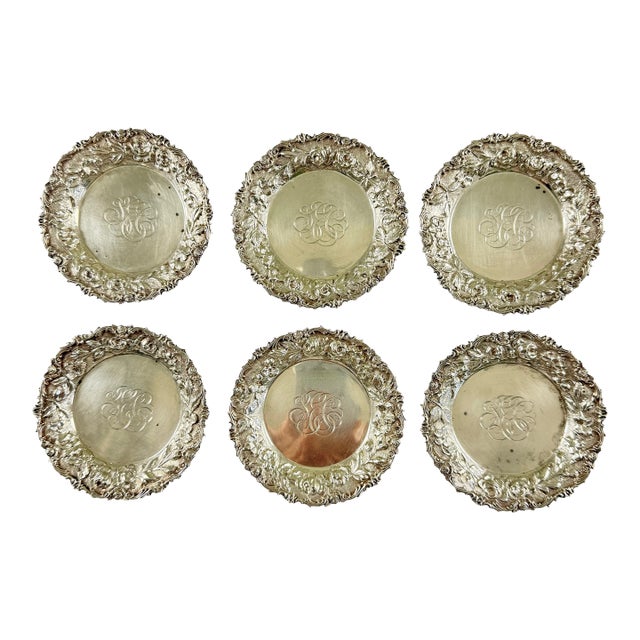 Estate Ritter & Sullivan Sterling Silver Repoussé Butter Pats, Set of Six For Sale
