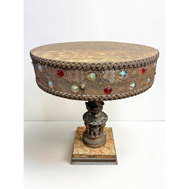 Vintage 60s Illuminated Capiz Shell & Jewels Accent Table For Sale - Image 9 of 12