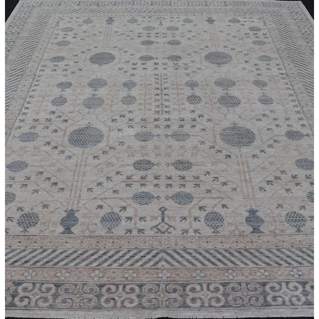 Tribal Modern Tribal Khotan Rug in Shades of Cream, Tan, and Light Teal For Sale - Image 3 of 13