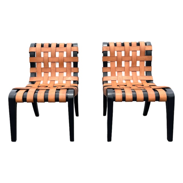 1970s Pair of Designer Slipper Chairs in the Style of t.h. Robsjohn-Gibbings, Leather, Black For Sale