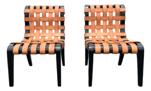 1970s Pair of Designer Slipper Chairs in the Style of t.h. Robsjohn-Gibbings, Leather, Black