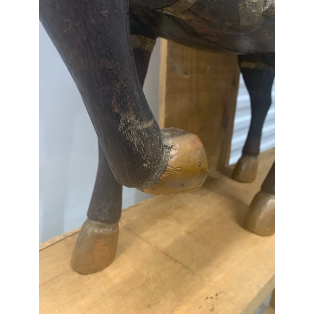 Large Antique Copper & Brass Clad Carved Wooden Horse For Sale - Image 4 of 10