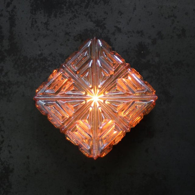 Metal Mid-Century Modern Square Amber Glass Flush Mount For Sale - Image 7 of 11