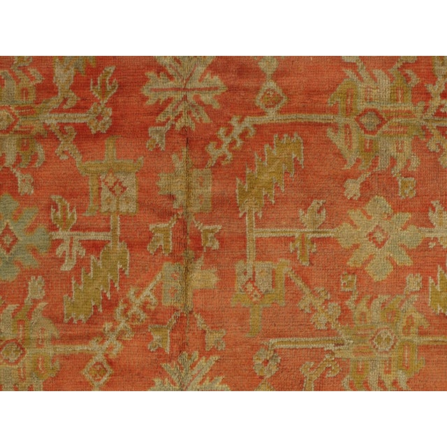 Early 20th Century Early 20th Century Early 20th Century Antique Oushak Carpet, Oriental Rug, Handmade Rug Saffron, Light Blue and Coral For Sale - Image 5 of 13