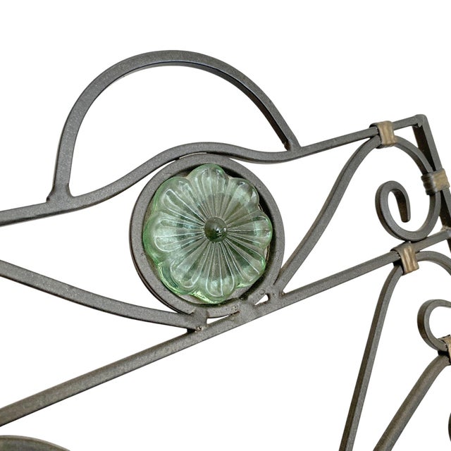 Metal 1980s Metal Folding Magazine or Record Holder - Green Glass Medallion For Sale - Image 7 of 9