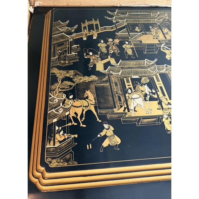 Chinoiserie 1980s Hand Painted Chinese Art on Lacquer Panel For Sale - Image 3 of 7