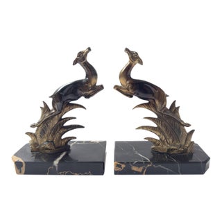 Pair of French Art Deco Leaping Antelope Bookends, Signed Tedd, C. 1930 For Sale
