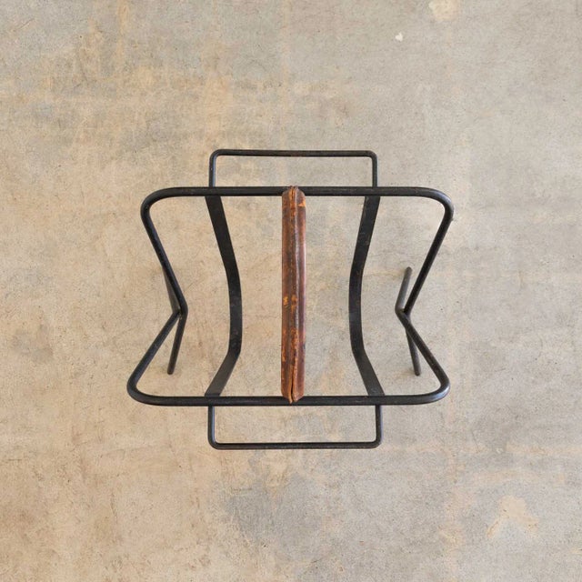 Black 1940s Iron and Leather Magazine Rack in the Style of Jacques Adnet For Sale - Image 8 of 11