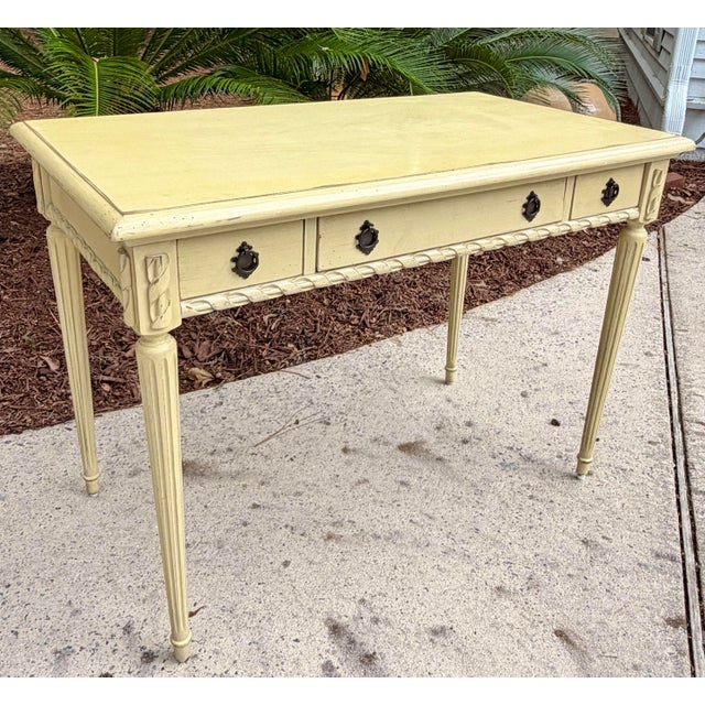 2010s Shabby Chic Distressed Writing Table For Sale - Image 5 of 12