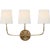 Thomas O'Brien for Visual Comfort Signature Vendome Triple Sconce in Hand-Rubbed Antique Brass with Linen Shades For Sale