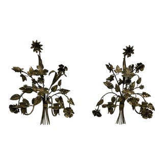 Vintage Italianate Tole Metal Two Candle Sconces, a Pair For Sale