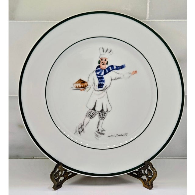 White Vintage Guy Buffet Skating Chefs German Porcelain Dessert Plates, Set of 6 For Sale - Image 8 of 15