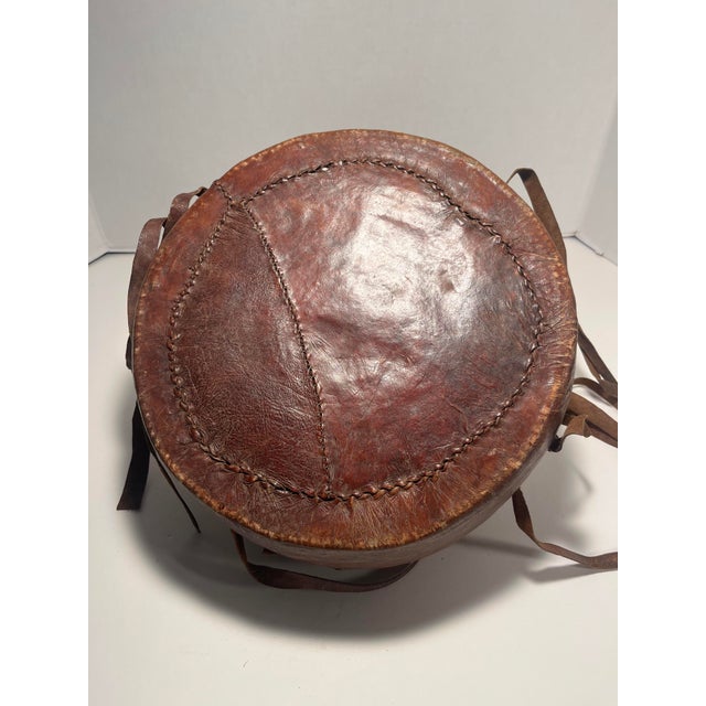 1900 - 1909 Antique Ethiopian Agelgil Woven Rattan & Leather Covered Basket 10" Diameter For Sale - Image 5 of 11