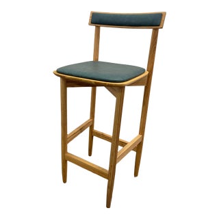 Custom Wood & Leather Upholstered Bar Stool For Sale