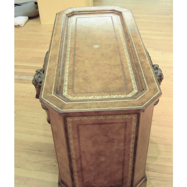 90s Mid-Century Modern Maitland Smith Leather Wrapped Center Table. Leather wrapped center table for hallway or big room....