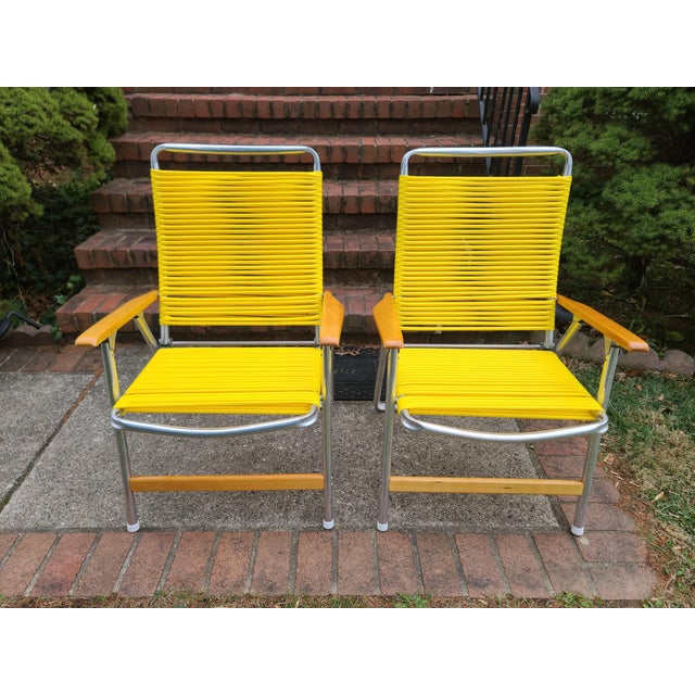 Mid-Century Modern 1960s Yellow Telescope Tube Furniture Company Outdoor Chairs - Set of 2 For Sale - Image 3 of 12