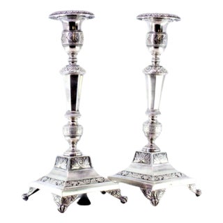 Silver Candlesticks with Turned Shafts, Sconces and Chiseled Bases on Claw-Shaped Feet, Set of 2 For Sale