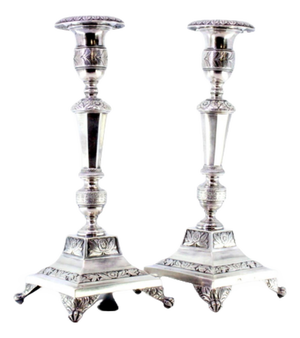 Silver Candlesticks with Turned Shafts, Sconces and Chiseled Bases on Claw-Shaped Feet, Set of 2
