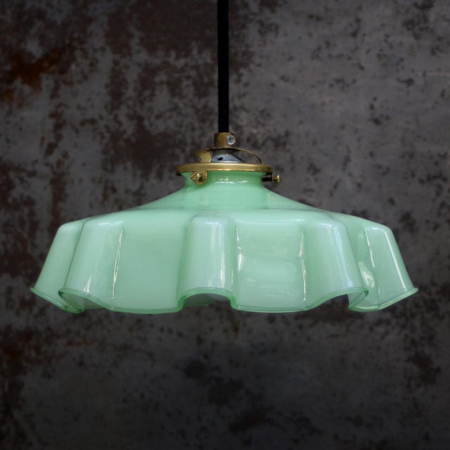 French Green Opaline Glass Pendant Lamp For Sale - Image 4 of 7