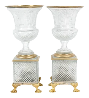 Late 19th Century Gilt Bronze / Cut Glass Vases / Centerpieces